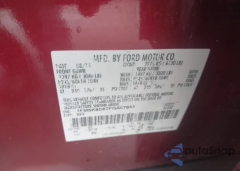 2015 Ford Explorer Xlt из США, поврежденный, VIN 1FM5K8D87FGA67883